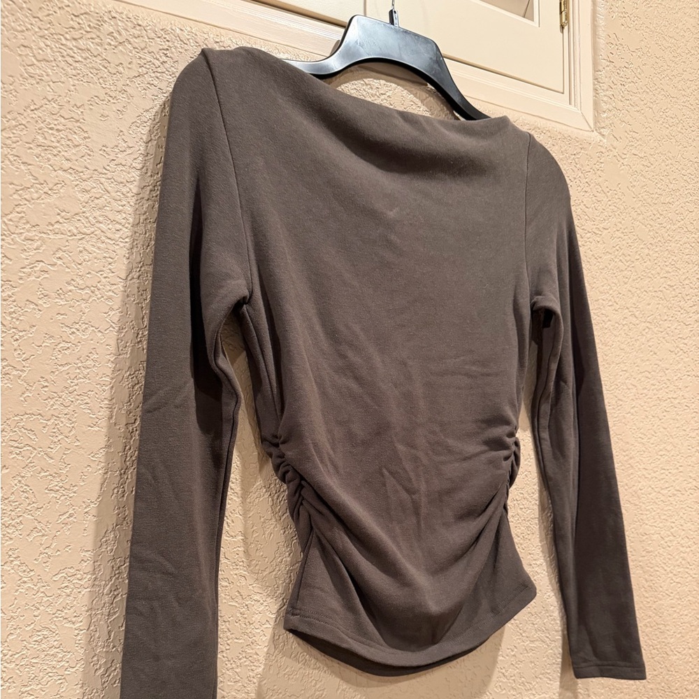 OGL ProWarm Eco-Mousse Modern Side Ruched Boatneck Brami Top - Forest Olive - Picture 6 of 9